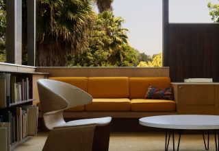 Living room with polished concrete thermal mass floor