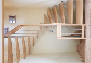 Exposed mass-timber stair