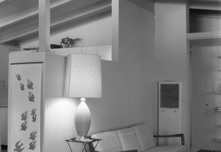 Living room with original mahogany paneling